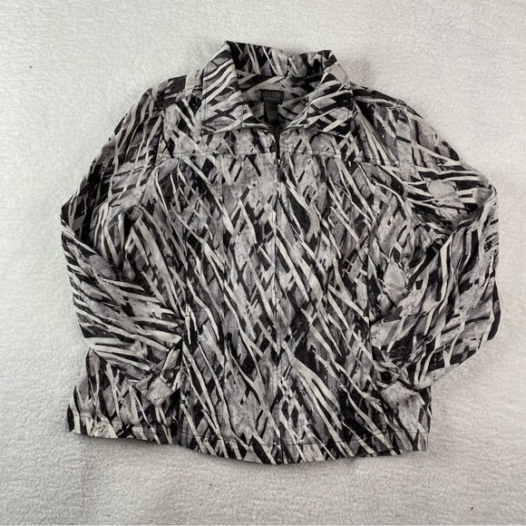 Additions By Chicos Jacket Women 3 US XL Black Gray Abstract Denim Boho Y2K Goth - Picture 4 of 14